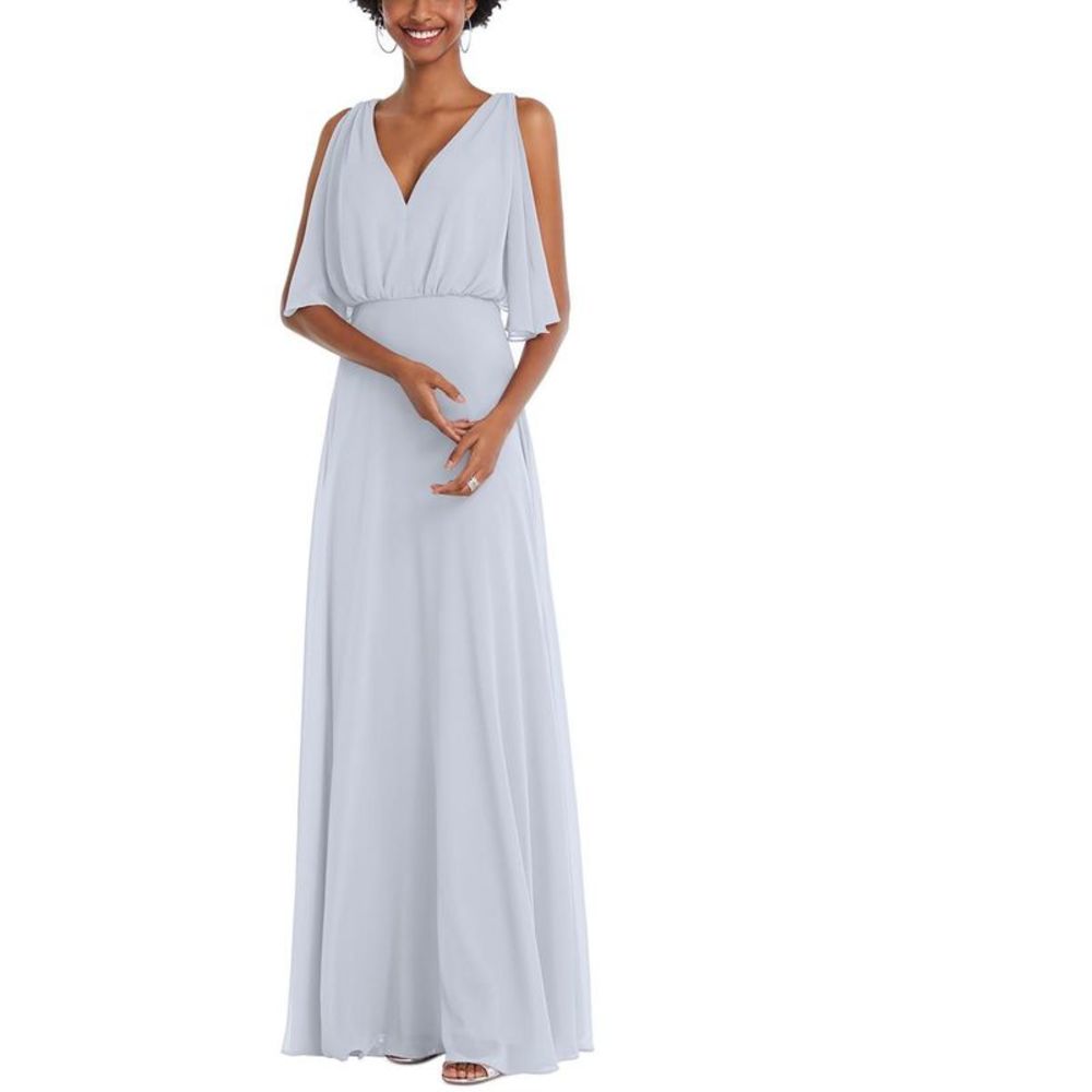 After Six Light Blue V-Neck Chiffon Maxi Dress